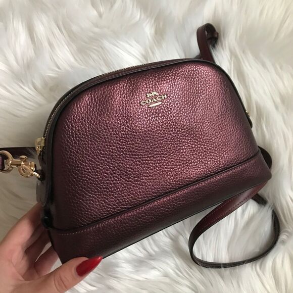 Coach Metallic Wine Leather Dome Crossbody Bag - Picture 1 of 5